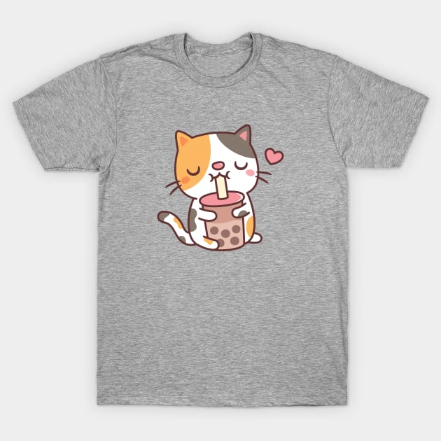 Cute Calico Cat Loves Drinking Boba Tea T-Shirt by rustydoodle